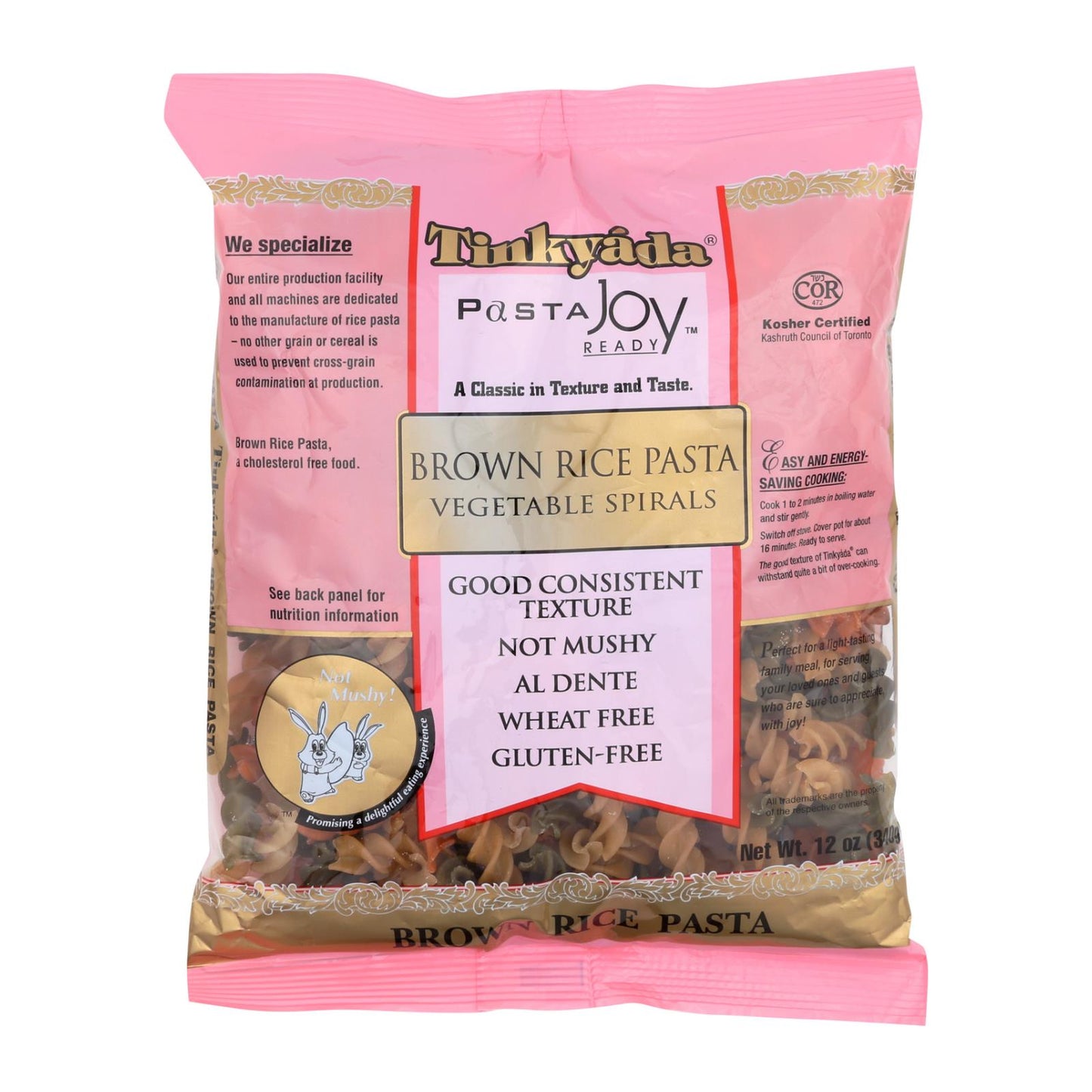 Tinkyada Brown Rice Pasta Vegetable Spirals, 12 oz, Pack of 12