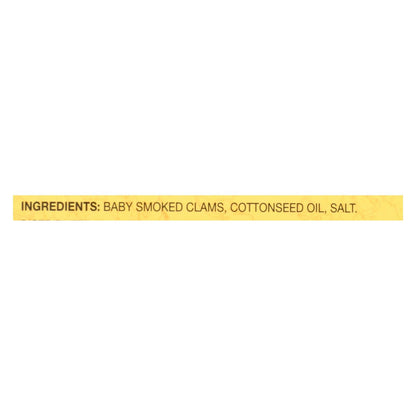 Reese Smoked Baby Clams, Case of 10 - 3.66 Oz Cans
