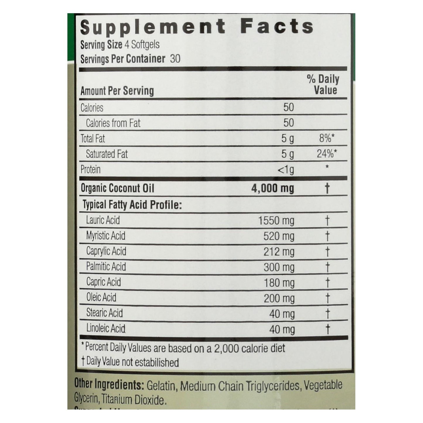 Nature's Answer Organic Extra Virgin Coconut Oil Softgels - Pack of 120