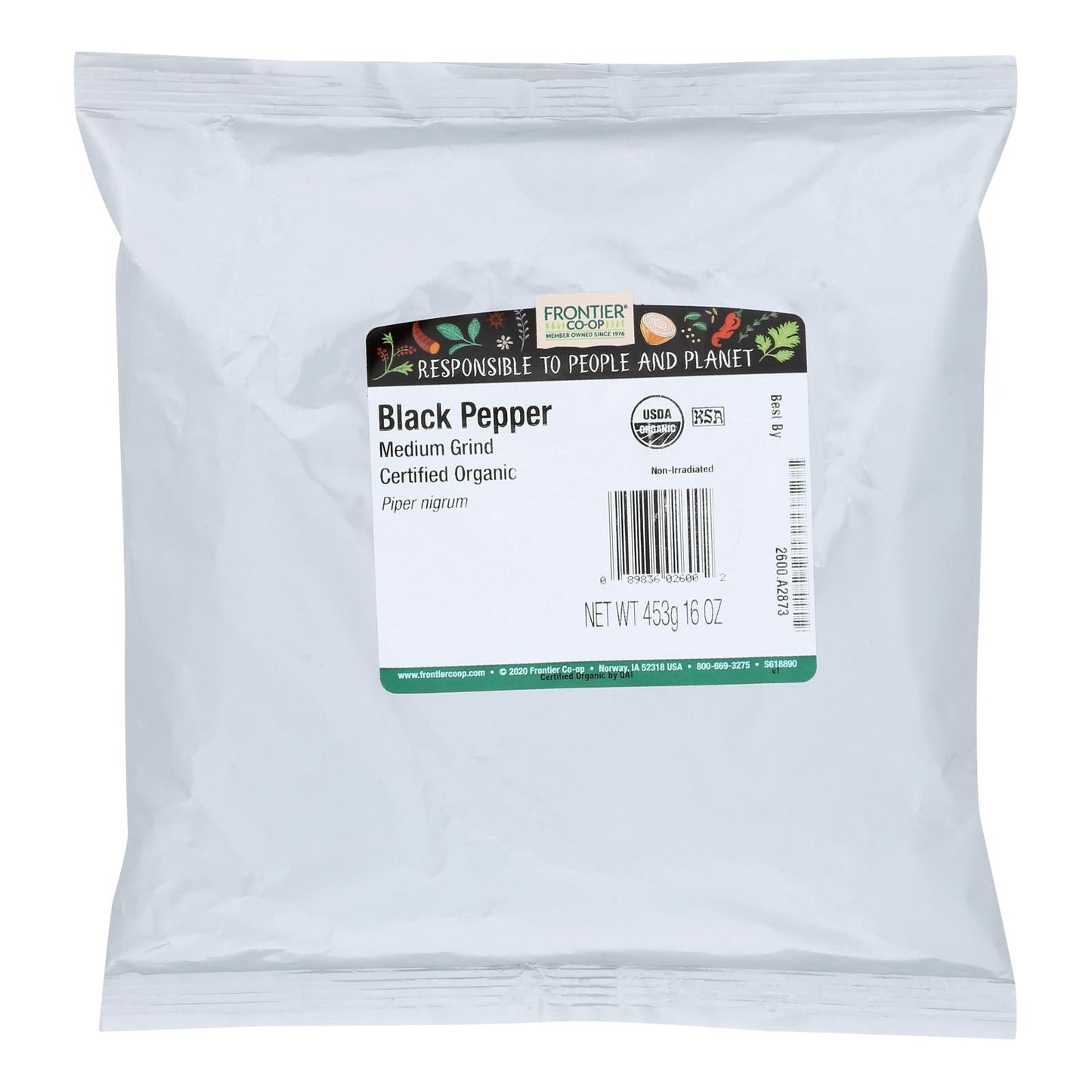 Frontier Herb Organic Black Pepper, Medium Grind | 1lb