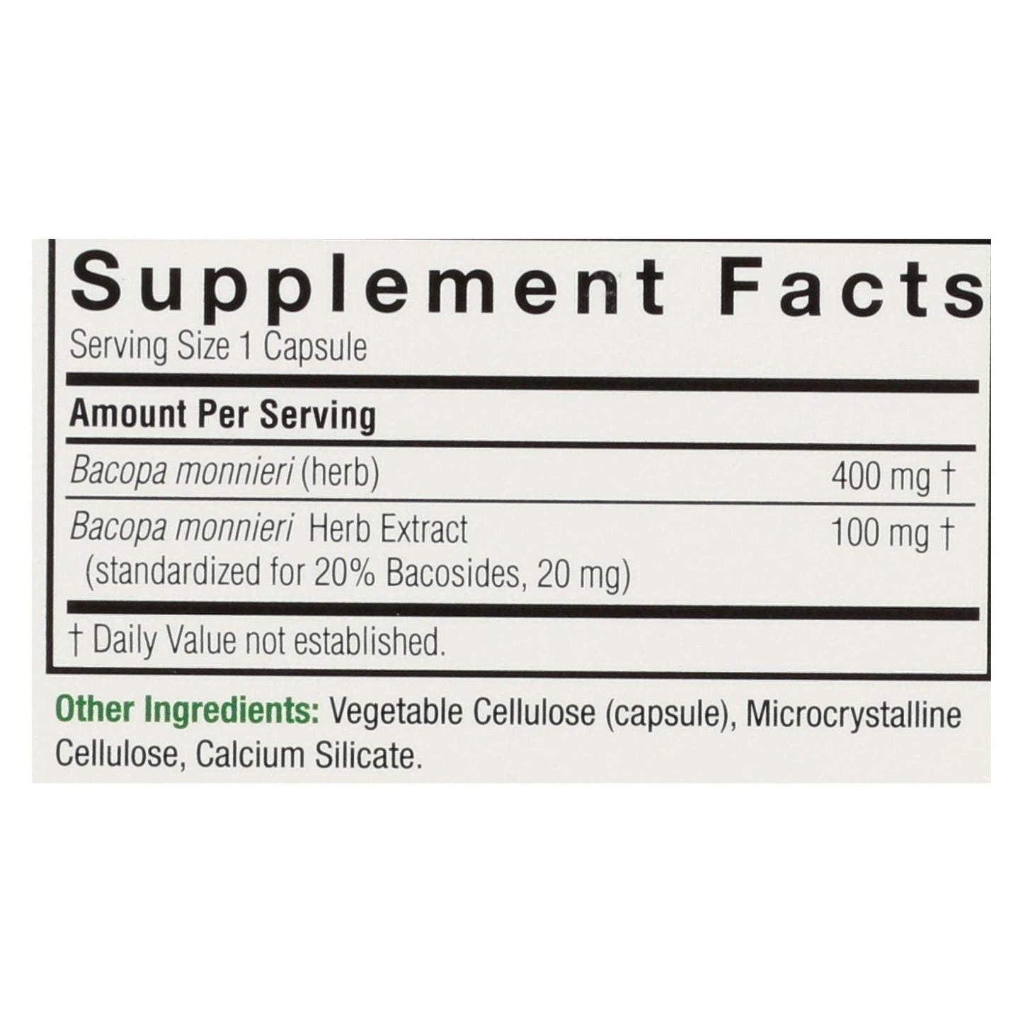 Nature's Answer Bacopa: Boost Memory & Cognitive Function (Pack of 90 Veggie Capsules)