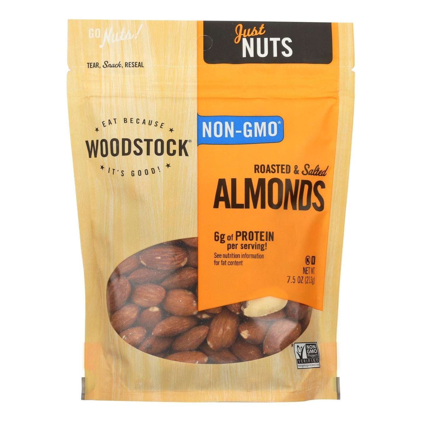 Woodstock Wholesome Roasted & Salted Non-GMO Almonds (8 Pack, 7.5 Oz./Pack)