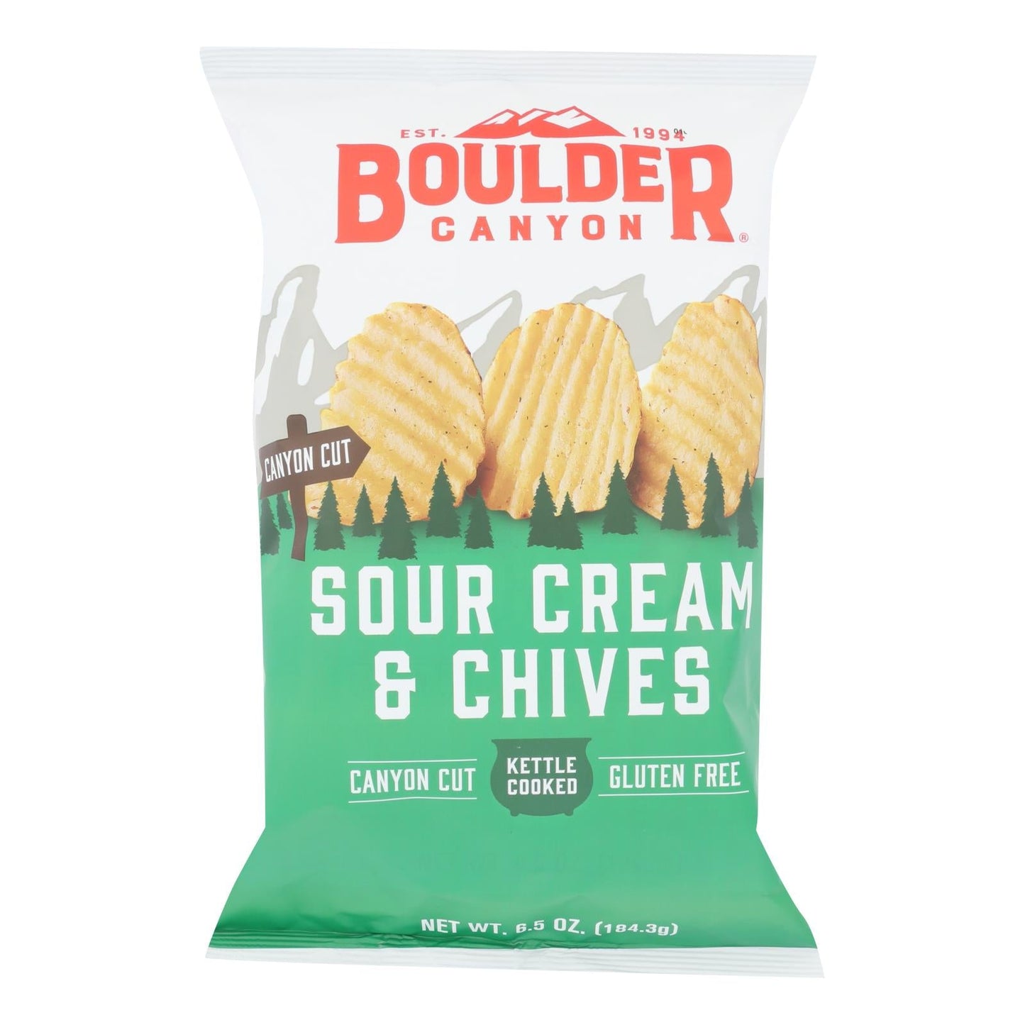 Boulder Canyon Kettle Cooked Potato Chips, Sour Cream & Chives, 6.5 oz, Case of 12