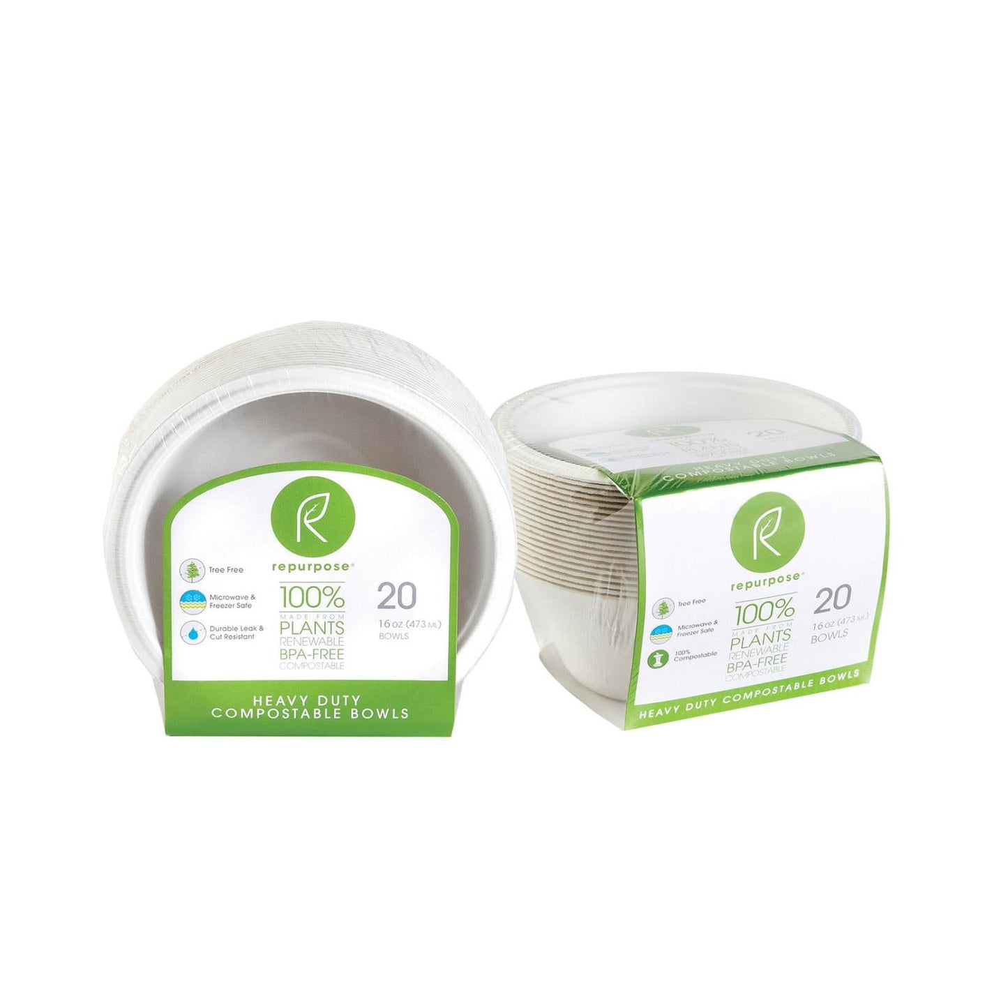 Repurpose Plant-Based Bagasse Bowls (Case of 12, 20-Count)