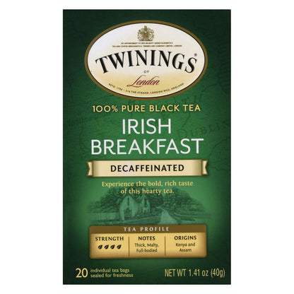 Twinings Irish Breakfast Decaf Black Tea, 20 Bags (Pack of 2)