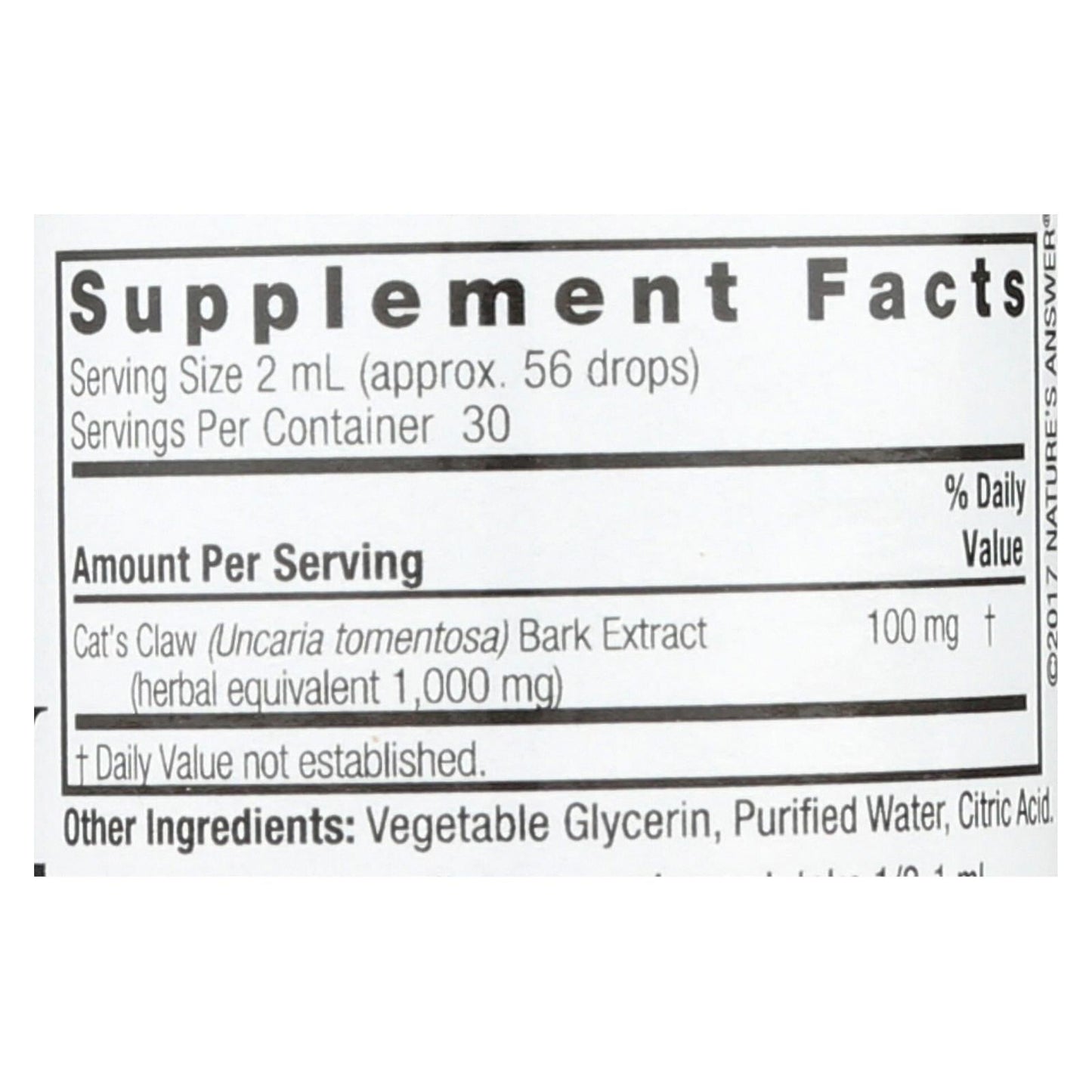 Nature's Answer Cat's Claw Inner Bark Alcohol-Free, 2 Fl Oz