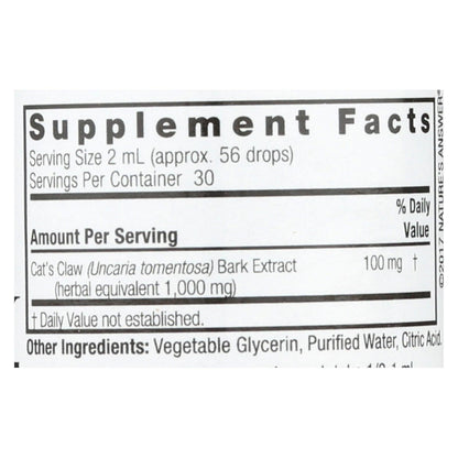 Nature's Answer Cat's Claw Inner Bark Alcohol-Free, 2 Fl Oz