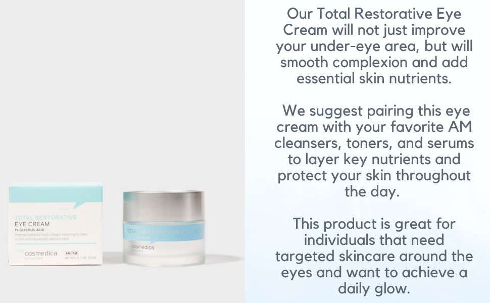 Cosmedica Skincare Eye Cream 0.7 Ounce | Anti-Aging Hydration Eye Cream with Green Tea Caffeine Peptide Complex | Lightweight Non-Greasy Formula for Dark Circles Puffiness Wrinkles Fine Lines