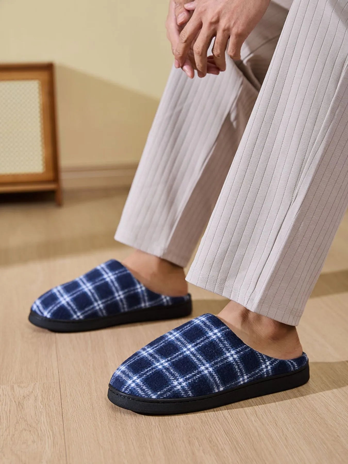 Plaid Fleece Lined Cozy Indoor Slippers