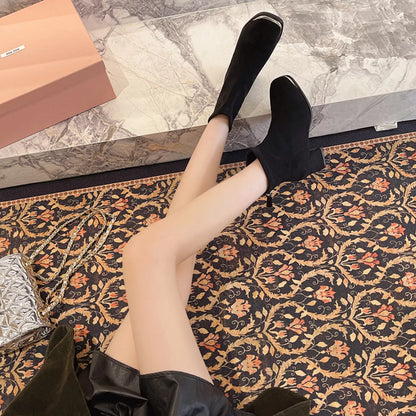 Square Toe Block Heels Boots