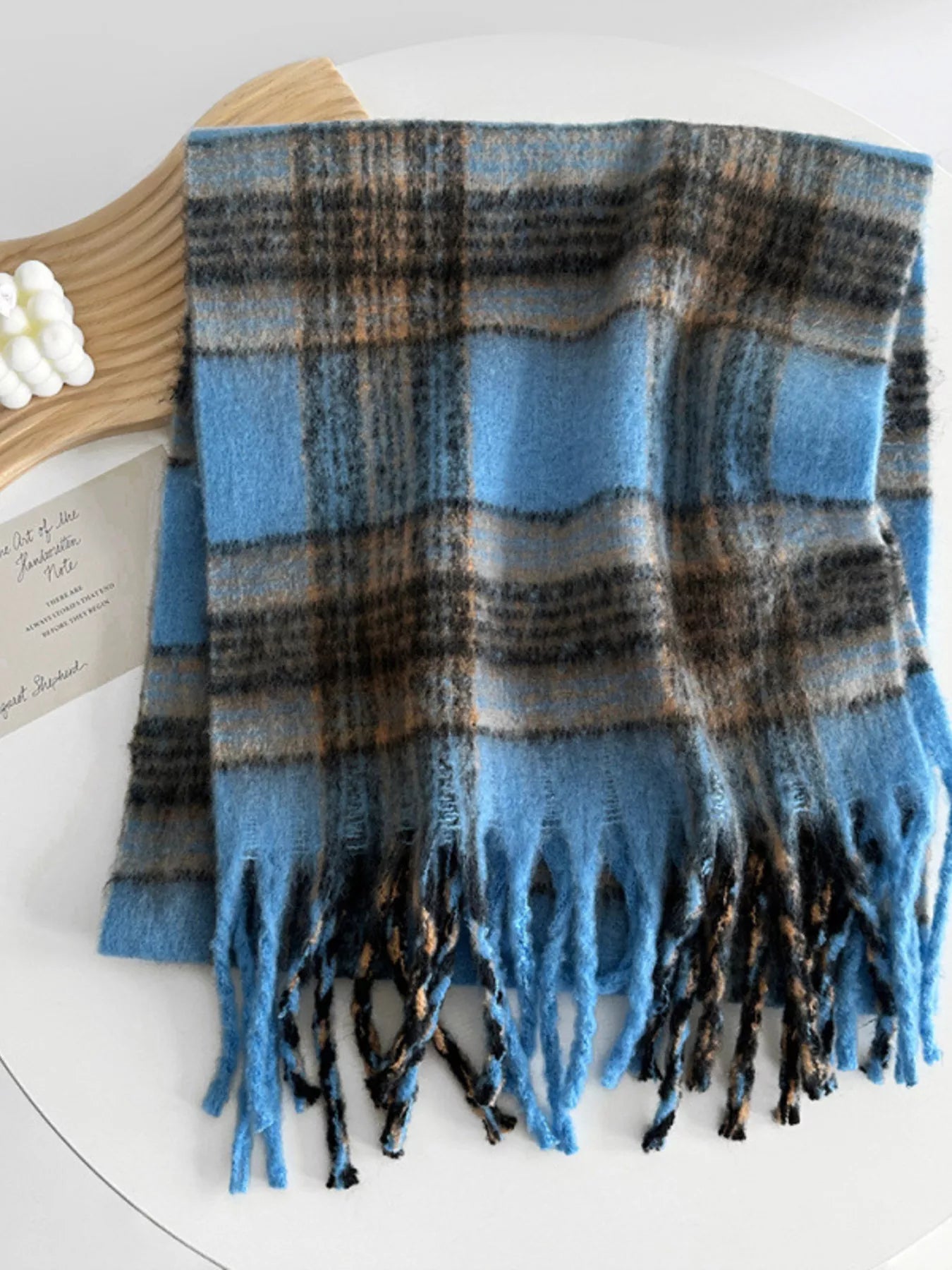Fuzzy Plaid Fringe Scarf