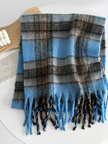 Fuzzy Plaid Fringe Scarf
