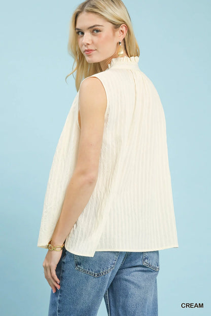 Umgee Sleeveless Textured Split Neck Top
