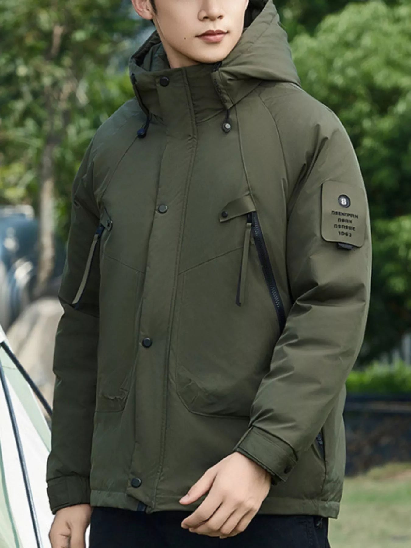 Men's Plus Size Hooded Snap Down Jacket