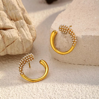 Pearl-Accented C-Hoop Earrings