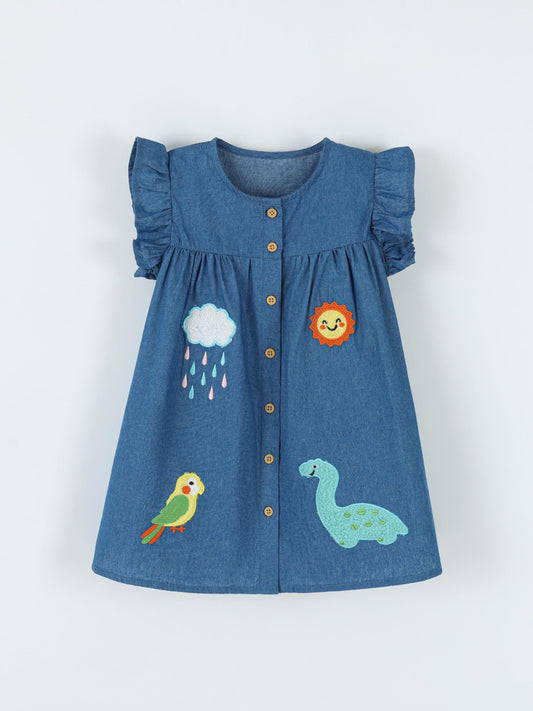 Children's Embroidered Denim A-Line Dress