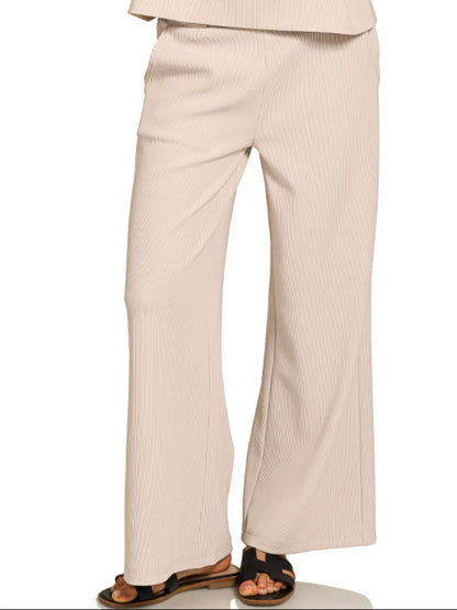 Zenana Ribbed Round Neck Tee & Pants Set