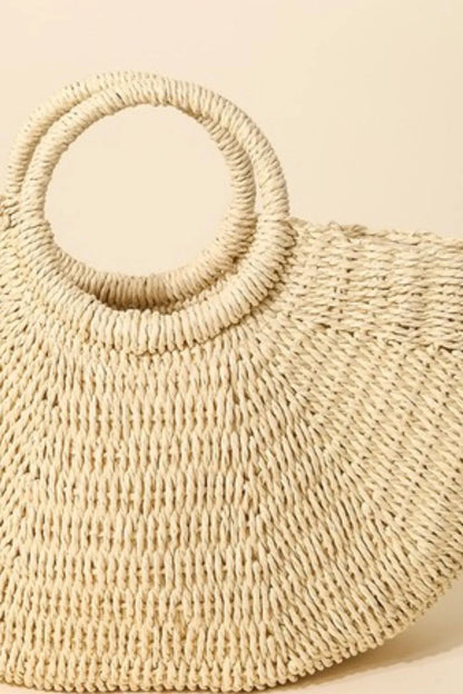 Fame Half Moon Straw Tote Bag