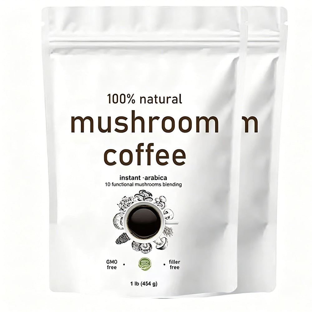 10in1 Mushroom Coffee Powder, Premium Arabica Instant Coffee Blend With Mane, Reishi, Chaga  8 Functional Mushrooms, Low Caffeine, Non GMO, FillerFree,1 LB
