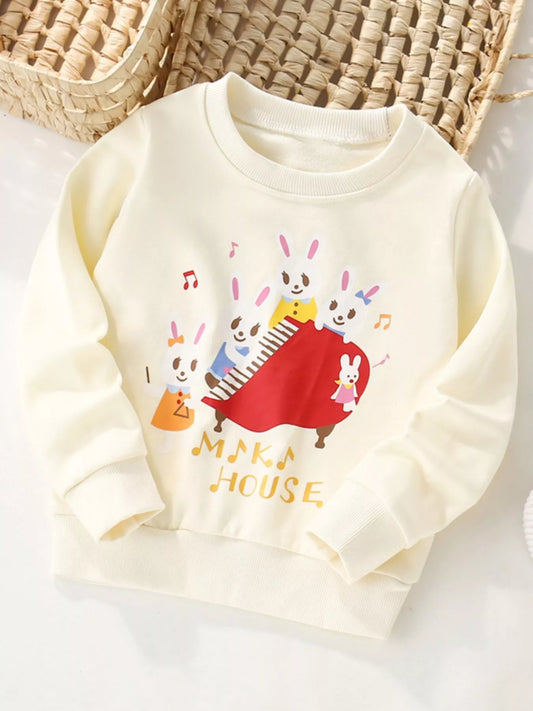 Children's Cute Rabbit Piano Crew Neck Sweatshirt