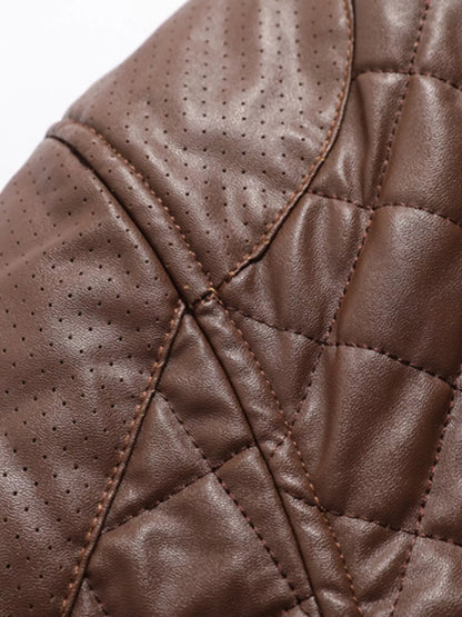 Men's Plus Size Quilted Faux Leather Bomber Jacket