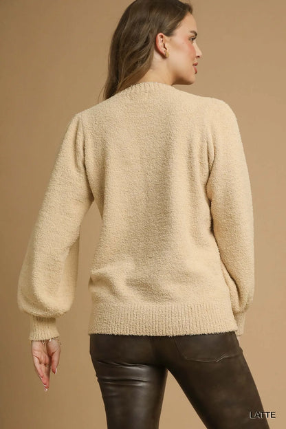 Umgee Textured Long Sleeve Sweater with Ribbed Trim