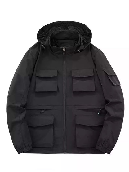 Men's Plus Size Multi-Pocket Hooded Outdoor Jacket