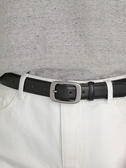 Classic Leather Belt with Silver Buckle