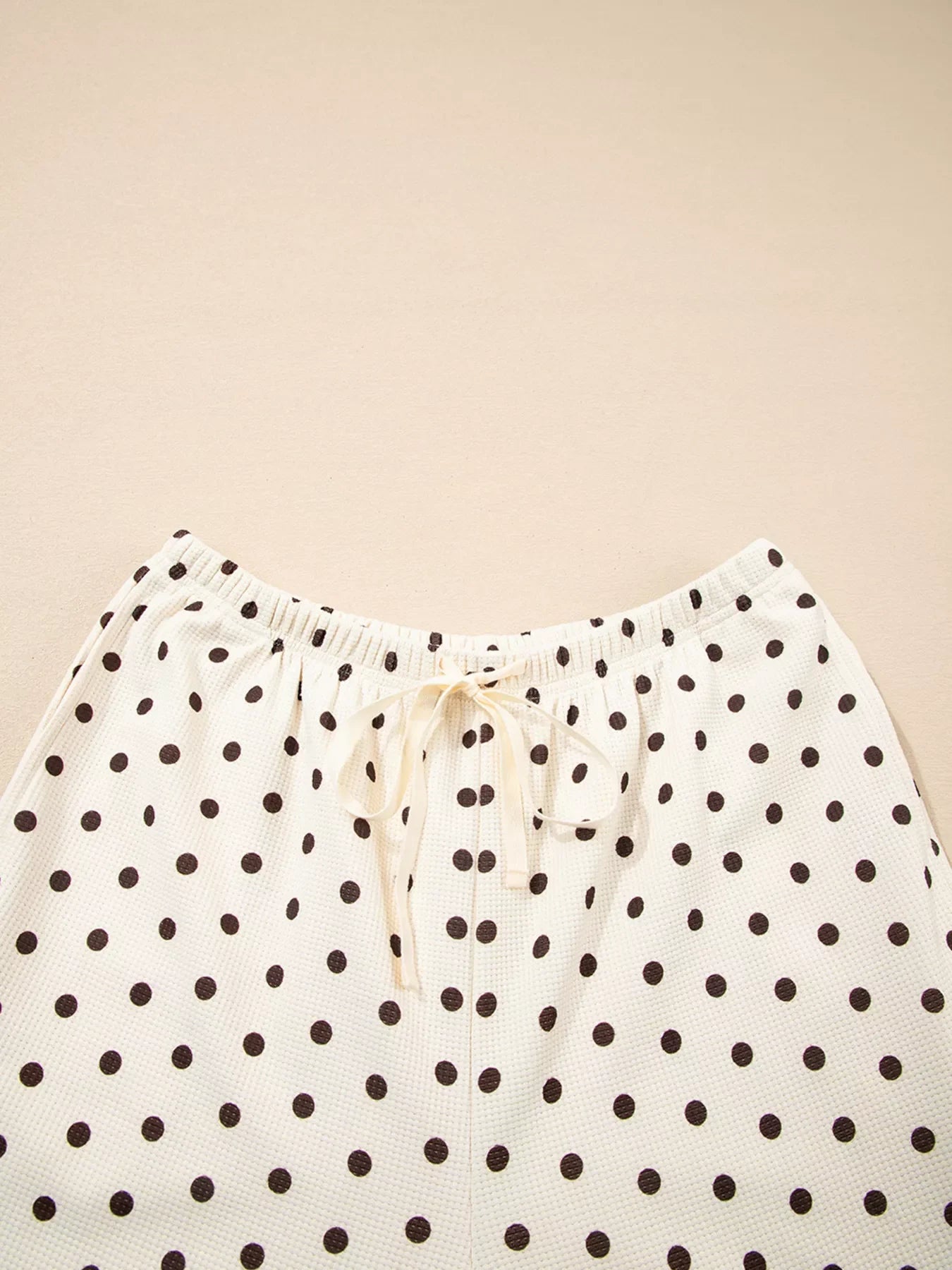 Polka Dot Notched Long Sleeve Top and Drawstring Joggers Lounge Set