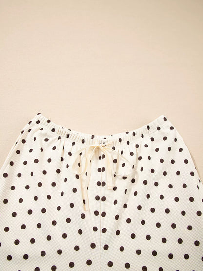 Polka Dot Notched Long Sleeve Top and Drawstring Joggers Lounge Set