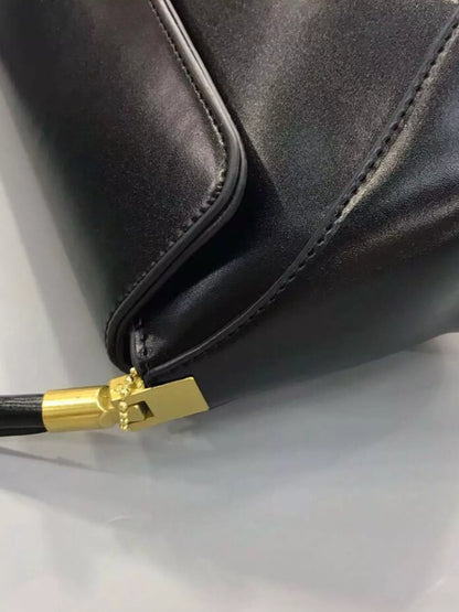 Leather Shoulder Bag with Golden Clasp