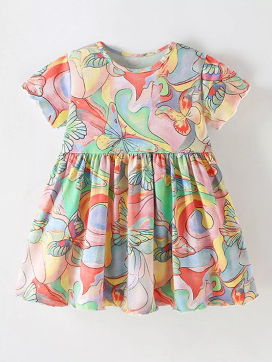 Children's Butterfly Print Short Sleeve Dress