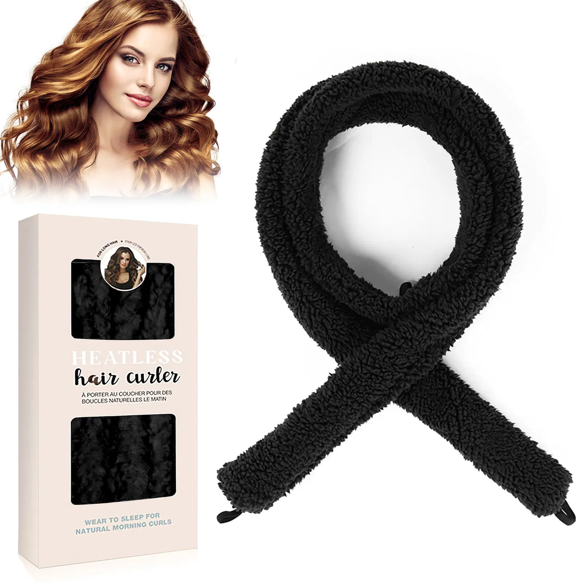 Satin Heatless Hair Curler, Lazy Natural Soft Wave DIY Heatless Curls For Sleep In Overnight, For All Hair Types - Black