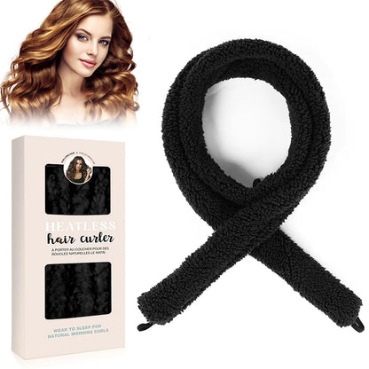 Satin Heatless Hair Curler, Lazy Natural Soft Wave DIY Heatless Curls For Sleep In Overnight, For All Hair Types - Black