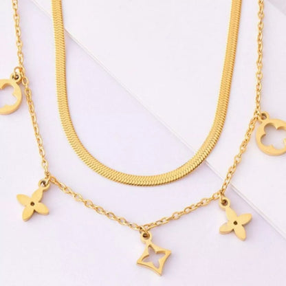 18K Gold-Plated Double Layered Charm Necklace