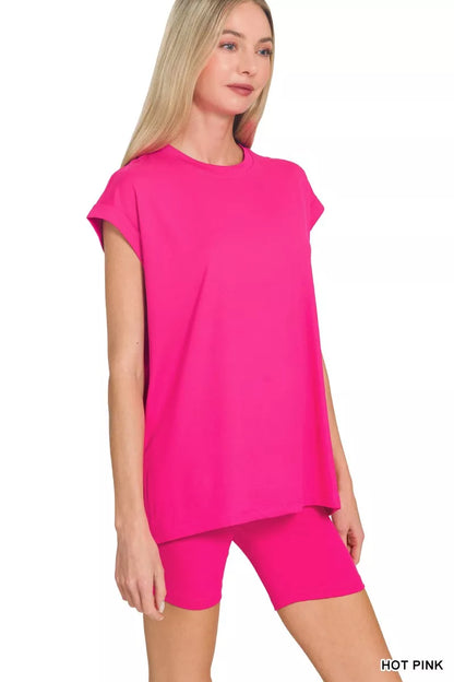 Zenana Brushed Dty Microfiber Top & Biker Shorts