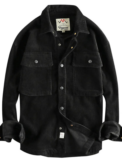 Men's Plus Size Corduroy Button Up Long Sleeve Jacket
