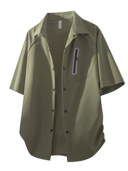 Men's Casual Short Sleeve Zipper Pocket Shirt