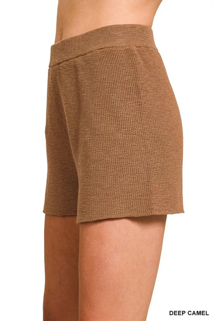Zenana Round Neck Knit Top and Shorts Sweater Set