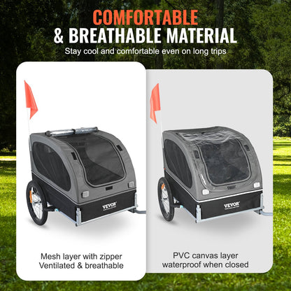 Dog Bike Trailer, Supports Up To 88 Lbs, Pet Cart Bicycle Carrier, Easy Folding Frame With Quick Release Wheels, Universal Bicycle Coupler, Reflectors, Flag, Collapsible To Store, BlackGray