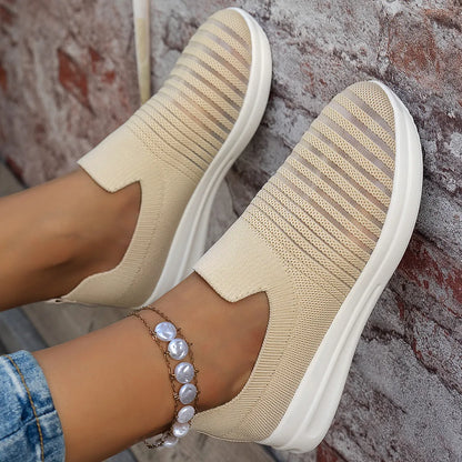 Striped Round Toe Platform Slip-Ons