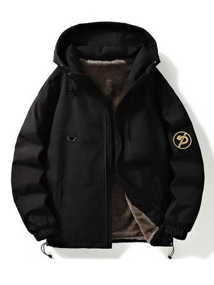 Men's Plus Size Drawstring Zip Up Hooded Jacket
