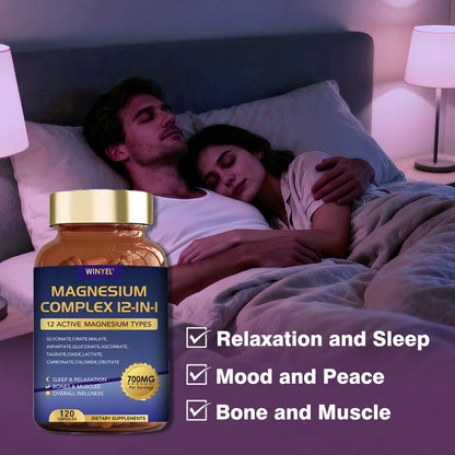 WINYEL Magnesium Complex 700mg 12 In 1 Magnesium Supplement With Glycinate, Citrate, Malate  Sleep, Calm, Muscle Relaxation, Heart Health Support  Vegan 120 Capsules