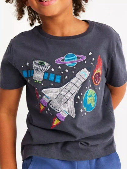 Children's Space Adventure Round Neck T-Shirt