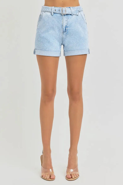 RISEN Full Size High Rise Belted Roll Up Shorts Plus Size