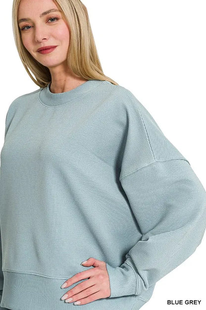 Zenana Ribbed Balloon Sleeve Sweatshirt