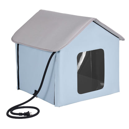 VEVOR Heated Cat House Foldable Kitty Shelter With Heated Pad Blue Small