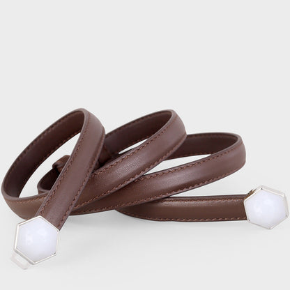 Leather Belt with Geometric Buckle