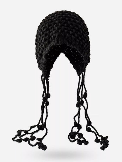 Fringe Knitted Beanie Hat