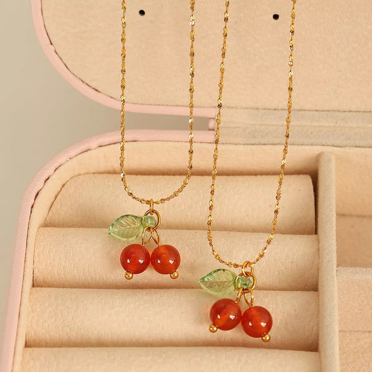 Agate Cherry Pendant Necklace